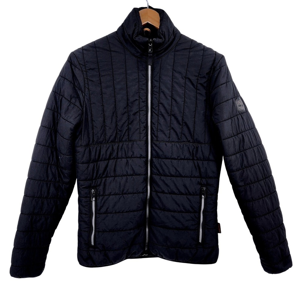 Timberland Thermore Quilted Puffer Jacket Mens Small Black Zip Pockets Outdoor